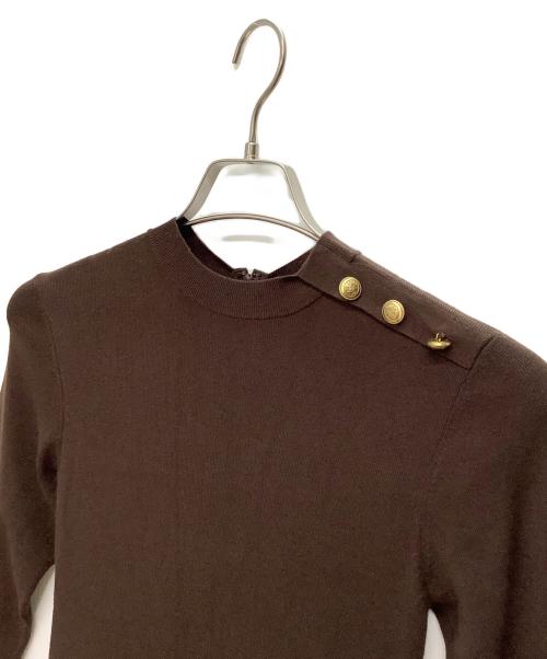 Pinky & Dianne（ピンキーアンドダイアン）Pinky & Dianne (ピンキーアンドダイアン) 冨張愛コラボ ニットコンビプリントワンピース ブルー×ブラウン サイズ:38の古着・服飾アイテム