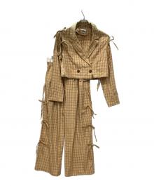 HELLO.SANFRANCISCO×CIAOPANIC（ハロー サンフランシスコ×チャオパニック）の古着「カットアウトリボンチェックジャケット+サイドリボンチェックイージーパンツ」｜ベージュ