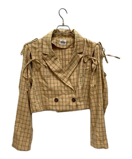 HELLO.SANFRANCISCO（ハロー サンフランシスコ）HELLO.SANFRANCISCO (ハロー サンフランシスコ) CIAOPANIC (チャオパニック) カットアウトリボンチェックジャケット+サイドリボンチェックイージーパンツ ベージュ サイズ:ONE SIZE/パンツMサイズの古着・服飾アイテム