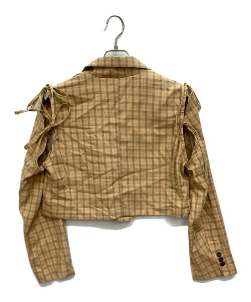 HELLO.SANFRANCISCO（ハロー サンフランシスコ）HELLO.SANFRANCISCO (ハロー サンフランシスコ) CIAOPANIC (チャオパニック) カットアウトリボンチェックジャケット+サイドリボンチェックイージーパンツ ベージュ サイズ:ONE SIZE/パンツMサイズの古着・服飾アイテム