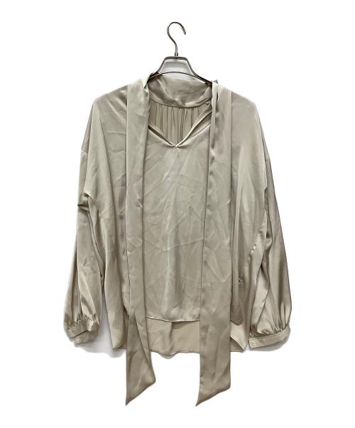 Whim Gazette（ウィムガゼット）Whim Gazette (ウィムガゼット) 長袖ブラウス　サテンボウタイブラウス ベージュ サイズ:Fの古着・服飾アイテム