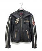 INDIAN MOTORCYCLEインディアンモーターサイクル）の古着「シングルライダースジャケット」｜ブラック×ホワイト