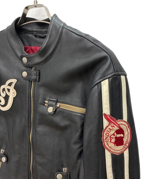 INDIAN MOTORCYCLE（インディアンモーターサイクル）INDIAN MOTORCYCLE (インディアンモーターサイクル) シングルライダースジャケット ブラック×ホワイト サイズ:Lの古着・服飾アイテム