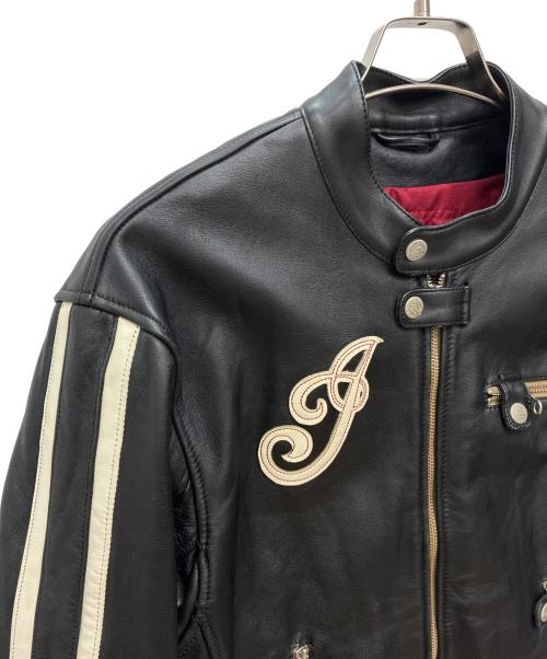 INDIAN MOTORCYCLE（インディアンモーターサイクル）INDIAN MOTORCYCLE (インディアンモーターサイクル) シングルライダースジャケット ブラック×ホワイト サイズ:Lの古着・服飾アイテム