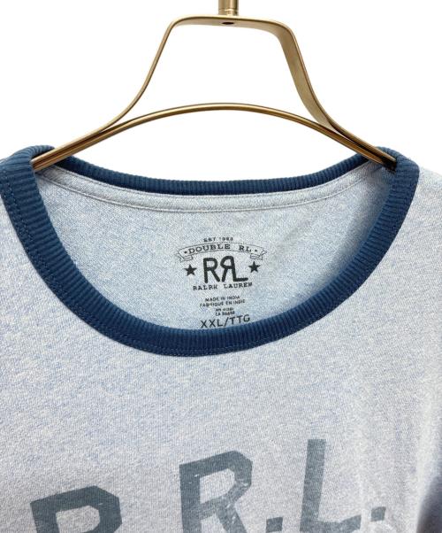 RRL（ダブルアールエル）RRL (ダブルアールエル) ロゴジャージーリンガーTシャツ ブルー サイズ:XXLの古着・服飾アイテム