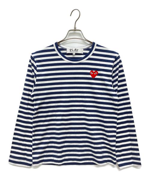 PLAY COMME des GARCONS（プレイコムデギャルソン）PLAY COMME des GARCONS (プレイコムデギャルソン) ハートワッペン 長袖カットソー ネイビー×ホワイト サイズ:XSの古着・服飾アイテム