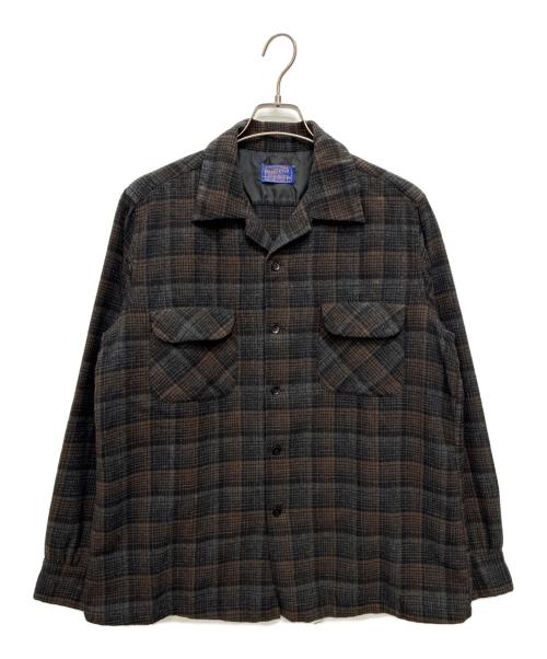 PENDLETON（ペンドルトン）PENDLETON (ペンドルトン) 50s ボードシャツ ウール オープンカラーシャツ ブラウン×ブラック サイズ:Lの古着・服飾アイテム