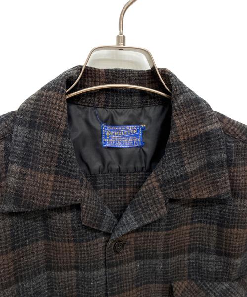 PENDLETON（ペンドルトン）PENDLETON (ペンドルトン) 50s ボードシャツ ウール オープンカラーシャツ ブラウン×ブラック サイズ:Lの古着・服飾アイテム
