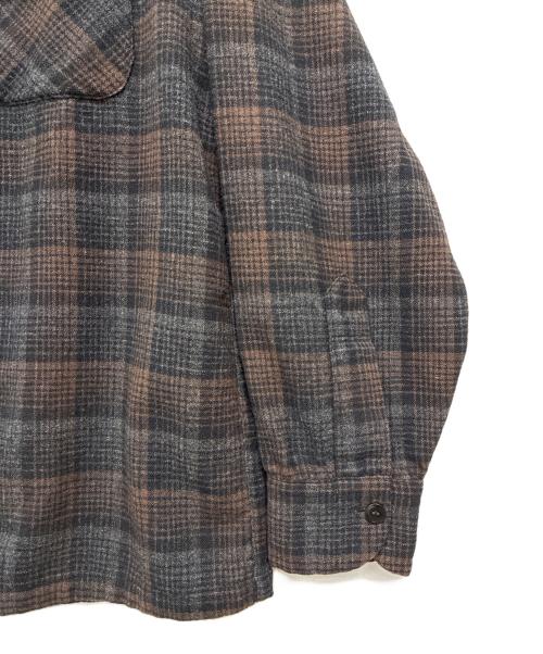 PENDLETON（ペンドルトン）PENDLETON (ペンドルトン) 50s ボードシャツ ウール オープンカラーシャツ ブラウン×ブラック サイズ:Lの古着・服飾アイテム