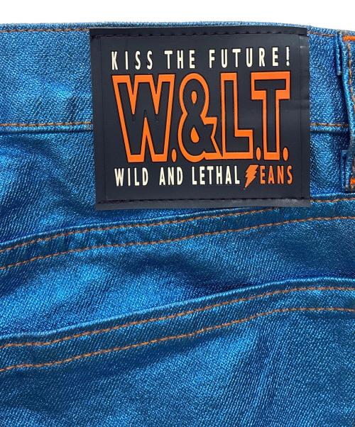 W.&L.T（ウォルト）W.&L.T (ウォルト) コーティング フレアパンツ ブルー サイズ:26の古着・服飾アイテム