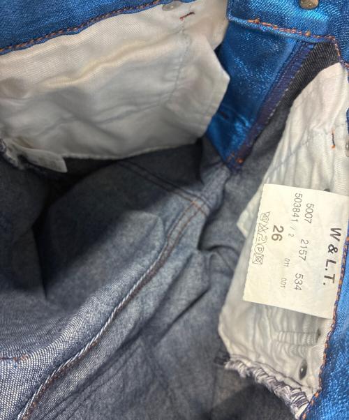 W.&L.T（ウォルト）W.&L.T (ウォルト) コーティング フレアパンツ ブルー サイズ:26の古着・服飾アイテム