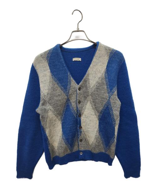 VINTAGE（ヴィンテージ）VINTAGE (ヴィンテージ) モヘア混 アーガイル カーディガン ブルー×グレー サイズ:表記無しの古着・服飾アイテム
