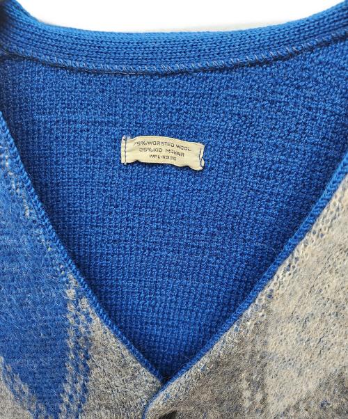 VINTAGE（ヴィンテージ）VINTAGE (ヴィンテージ) モヘア混 アーガイル カーディガン ブルー×グレー サイズ:表記無しの古着・服飾アイテム