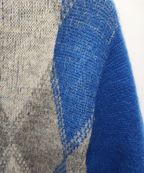 VINTAGE（ヴィンテージ）VINTAGE (ヴィンテージ) モヘア混 アーガイル カーディガン ブルー×グレー サイズ:表記無しの古着・服飾アイテム