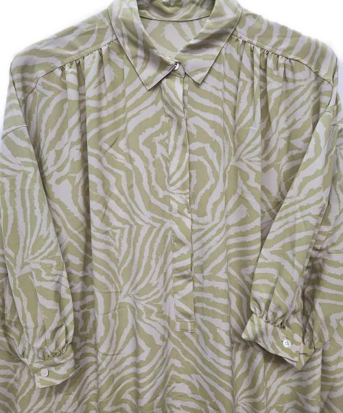 NOLLEY'S（ノーリーズ）NOLLEY'S (ノーリーズ) 長袖ワンピース ベージュ×グリーン サイズ:Fの古着・服飾アイテム