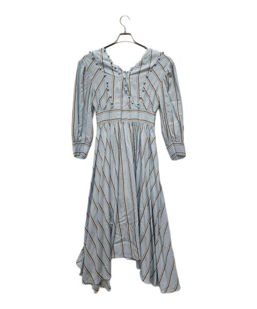 CHRISTIAN DADA（クリスチャンダダ）CHRISTIAN DADA (クリスチャンダダ) 長袖ワンピース ブルー×ブラウン サイズ:34の古着・服飾アイテム