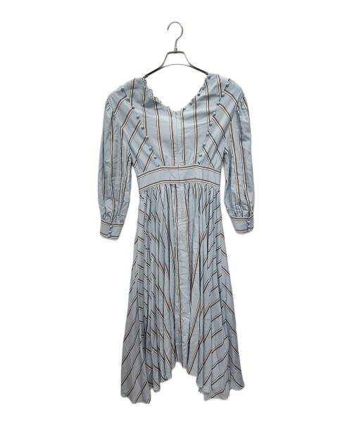 CHRISTIAN DADA（クリスチャンダダ）CHRISTIAN DADA (クリスチャンダダ) 長袖ワンピース ブルー×ブラウン サイズ:34の古着・服飾アイテム