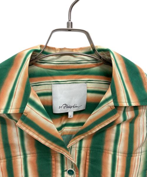 3.1 phillip lim（スリーワンフィリップリム）3.1 phillip lim (スリーワンフィリップリム) クロップド ストライプ コットン ポプリン シャツ グリーン×ピンクの古着・服飾アイテム