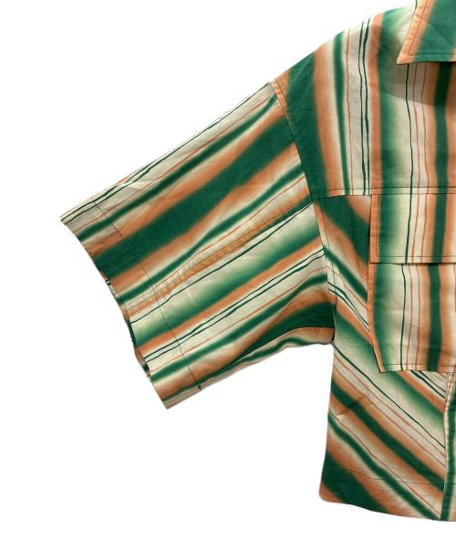 3.1 phillip lim（スリーワンフィリップリム）3.1 phillip lim (スリーワンフィリップリム) クロップド ストライプ コットン ポプリン シャツ グリーン×ピンクの古着・服飾アイテム