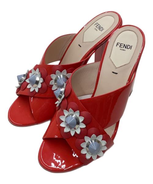 FENDI（フェンディ）FENDI (フェンディ) ミュールサンダル／フラワーモチーフ レッド サイズ:36 1/2の古着・服飾アイテム