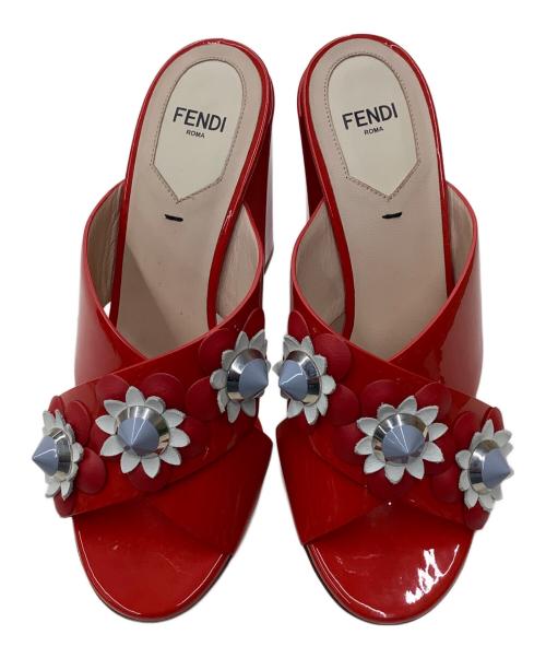 FENDI（フェンディ）FENDI (フェンディ) ミュールサンダル／フラワーモチーフ レッド サイズ:36 1/2の古着・服飾アイテム