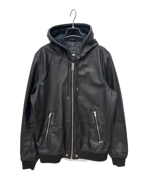 DIESEL（ディーゼル）DIESEL (ディーゼル) シープスキン フードレザージャケット ブラック サイズ:Lの古着・服飾アイテム