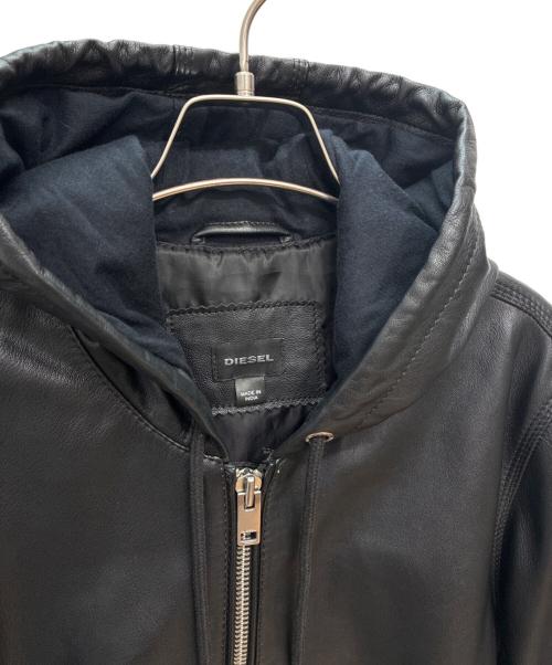 DIESEL（ディーゼル）DIESEL (ディーゼル) シープスキン フードレザージャケット ブラック サイズ:Lの古着・服飾アイテム