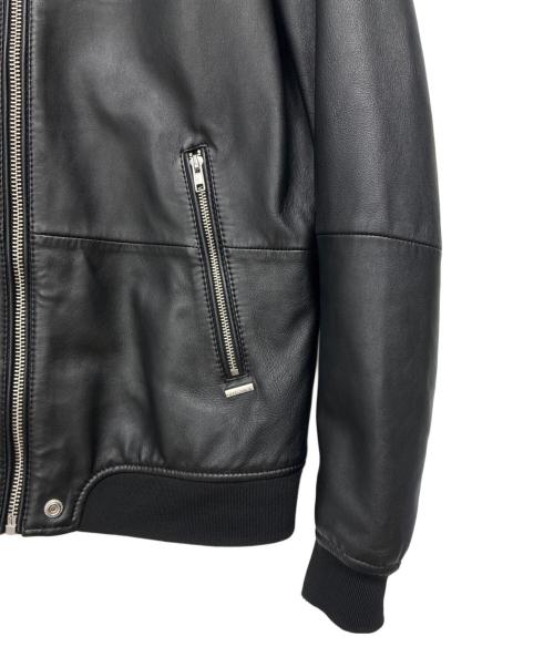 DIESEL（ディーゼル）DIESEL (ディーゼル) シープスキン フードレザージャケット ブラック サイズ:Lの古着・服飾アイテム