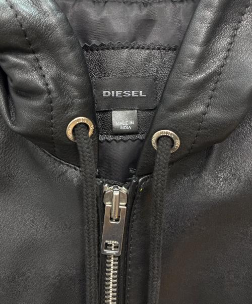 DIESEL（ディーゼル）DIESEL (ディーゼル) シープスキン フードレザージャケット ブラック サイズ:Lの古着・服飾アイテム