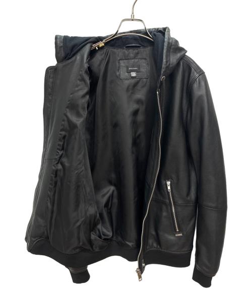 DIESEL（ディーゼル）DIESEL (ディーゼル) シープスキン フードレザージャケット ブラック サイズ:Lの古着・服飾アイテム