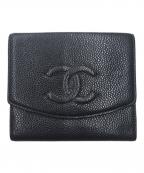 CHANELシャネル）の古着「ココマーク キャビアスキン 2つ折り財布」｜ブラック