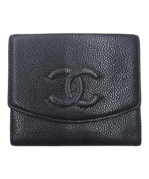 CHANEL（シャネル）CHANEL (シャネル) ココマーク キャビアスキン 2つ折り財布 ブラックの古着・服飾アイテム