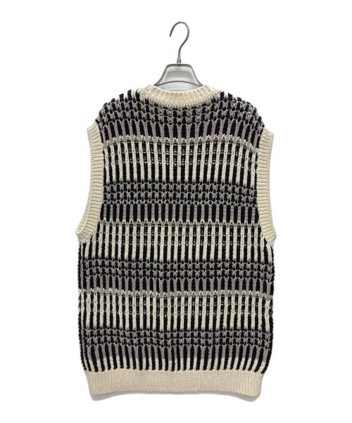 BATONER（バトナ―）BATONER (バトナ―) MIX YARN CREW NECK VEST ホワイト×ブラック サイズ:SIZE 2の古着・服飾アイテム