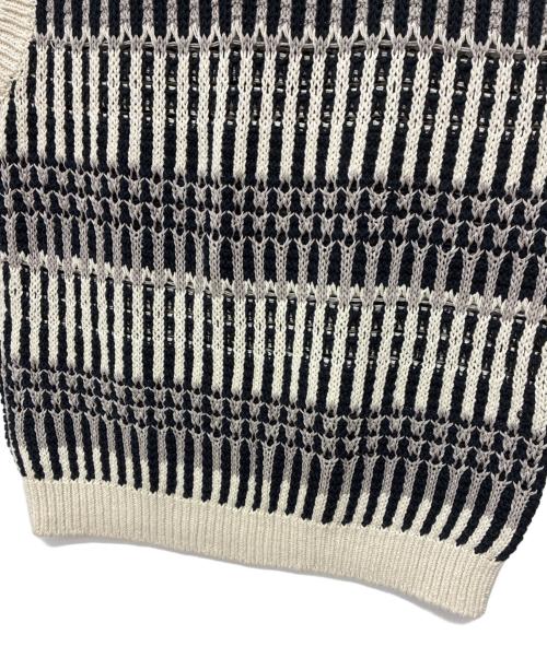 BATONER（バトナ―）BATONER (バトナ―) MIX YARN CREW NECK VEST ホワイト×ブラック サイズ:SIZE 2の古着・服飾アイテム