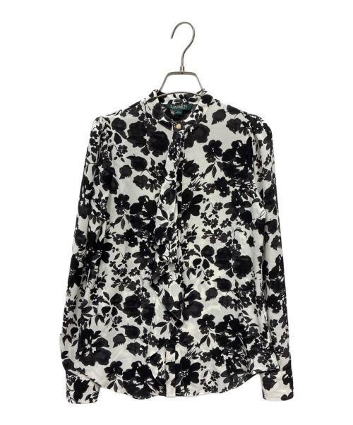 LAUREN RALPH LAUREN（ローレンラルフローレン）LAUREN RALPH LAUREN (ローレンラルフローレン) フリル 長袖ブラウス ブラック×ホワイト サイズ:XSの古着・服飾アイテム