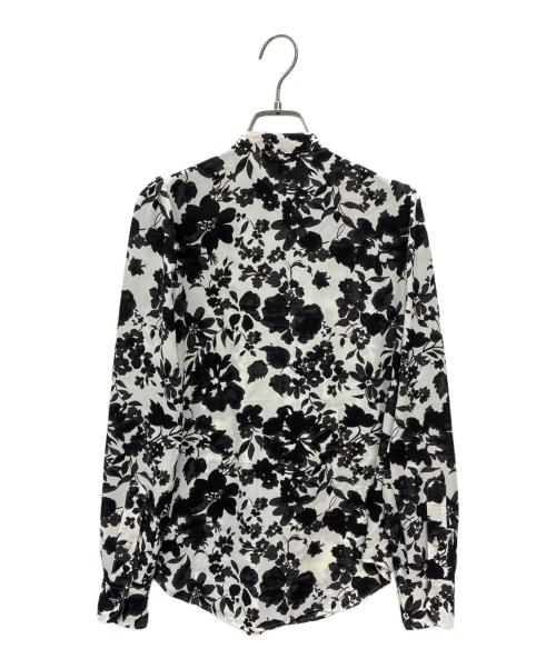 LAUREN RALPH LAUREN（ローレンラルフローレン）LAUREN RALPH LAUREN (ローレンラルフローレン) フリル 長袖ブラウス ブラック×ホワイト サイズ:XSの古着・服飾アイテム