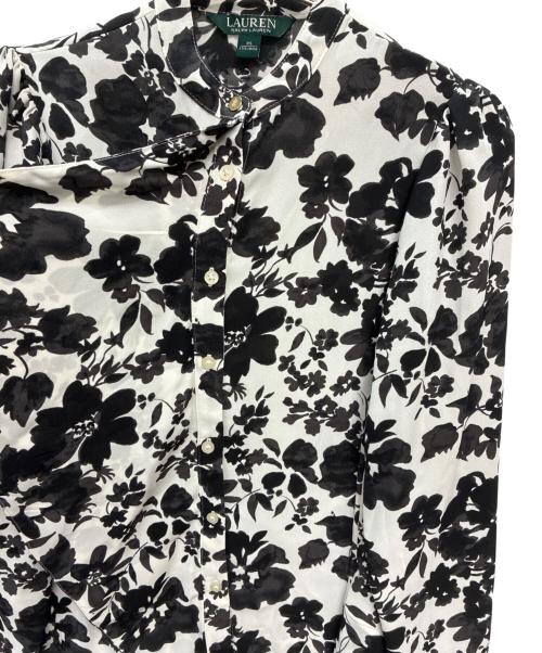 LAUREN RALPH LAUREN（ローレンラルフローレン）LAUREN RALPH LAUREN (ローレンラルフローレン) フリル 長袖ブラウス ブラック×ホワイト サイズ:XSの古着・服飾アイテム