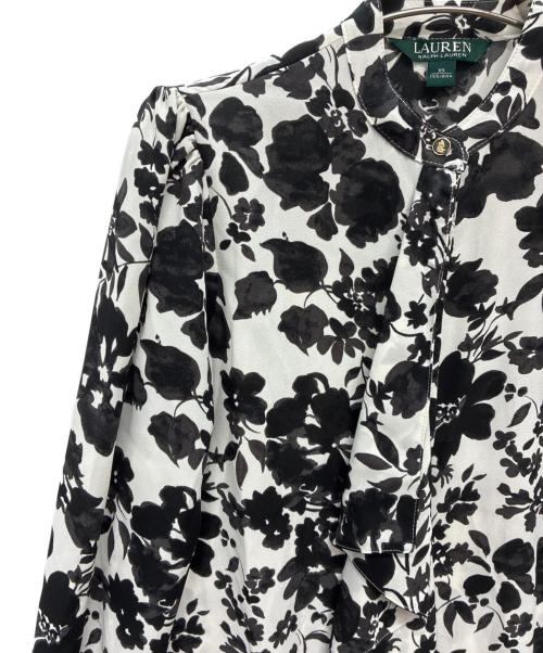 LAUREN RALPH LAUREN（ローレンラルフローレン）LAUREN RALPH LAUREN (ローレンラルフローレン) フリル 長袖ブラウス ブラック×ホワイト サイズ:XSの古着・服飾アイテム