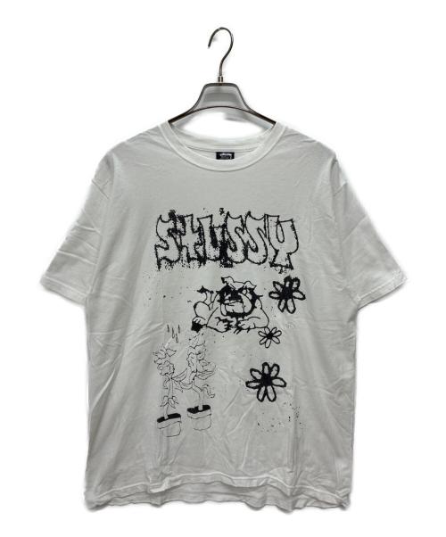 stussy（ステューシー）stussy (ステューシー) プリントTシャツ ホワイト サイズ:Lの古着・服飾アイテム