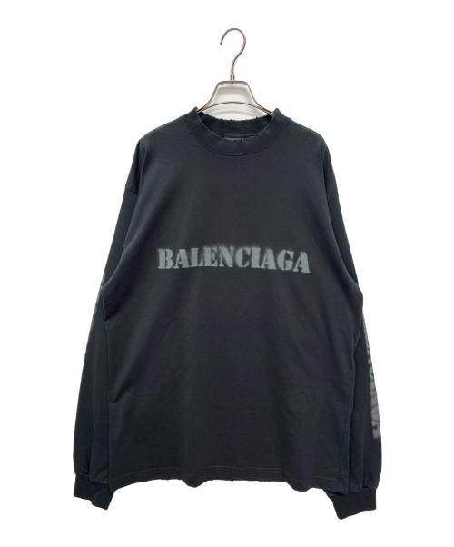 BALENCIAGA（バレンシアガ）BALENCIAGA (バレンシアガ) ステンシルロゴダメージ加工長袖カットソー ブラック サイズ:Sの古着・服飾アイテム