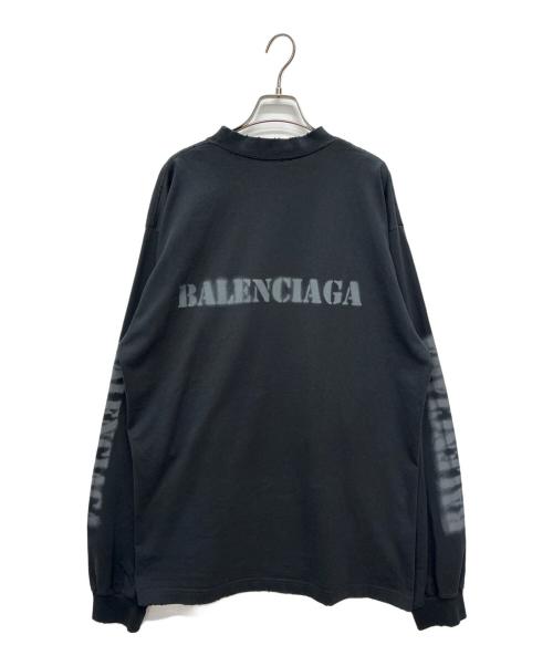 BALENCIAGA（バレンシアガ）BALENCIAGA (バレンシアガ) ステンシルロゴダメージ加工長袖カットソー ブラック サイズ:Sの古着・服飾アイテム