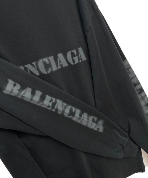 BALENCIAGA（バレンシアガ）BALENCIAGA (バレンシアガ) ステンシルロゴダメージ加工長袖カットソー ブラック サイズ:Sの古着・服飾アイテム