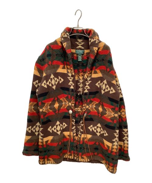LAUREN RALPH LAUREN（ローレンラルフローレン）LAUREN RALPH LAUREN (ローレンラルフローレン) 厚手カーディガン ブラウン×レッド サイズ:Mの古着・服飾アイテム