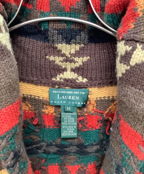 LAUREN RALPH LAUREN（ローレンラルフローレン）LAUREN RALPH LAUREN (ローレンラルフローレン) 厚手カーディガン ブラウン×レッド サイズ:Mの古着・服飾アイテム