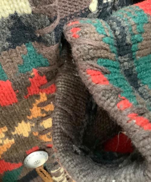 LAUREN RALPH LAUREN（ローレンラルフローレン）LAUREN RALPH LAUREN (ローレンラルフローレン) 厚手カーディガン ブラウン×レッド サイズ:Mの古着・服飾アイテム