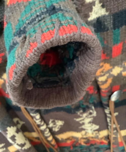 LAUREN RALPH LAUREN（ローレンラルフローレン）LAUREN RALPH LAUREN (ローレンラルフローレン) 厚手カーディガン ブラウン×レッド サイズ:Mの古着・服飾アイテム