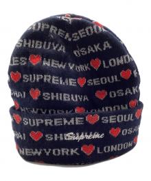SUPREME（シュプリーム）の古着「ニット帽」｜ネイビー×レッド