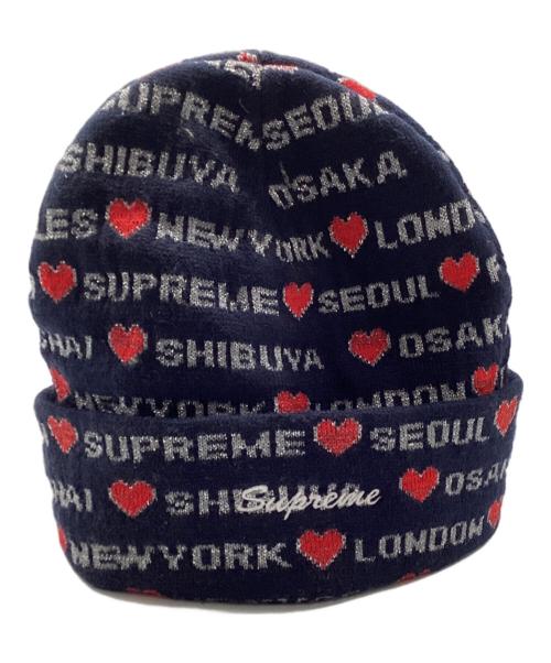 SUPREME（シュプリーム）Supreme (シュプリーム) ニット帽 ネイビー×レッドの古着・服飾アイテム