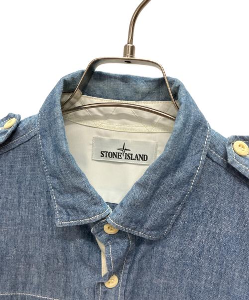 STONE ISLAND（ストーンアイランド）STONE ISLAND (ストーンアイランド) ウォッシュドコットン デニムシャツ ブルー サイズ:Sの古着・服飾アイテム