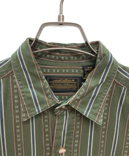 Eddie Bauer（エディーバウアー）Eddie Bauer (エディーバウアー) 80s 黒タグ コットン 長袖シャツ グリーン×レッド サイズ:Mの古着・服飾アイテム